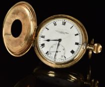 Thomas Russell & Son gold plated half hunter pocket watch with inset subsidiary seconds dial,