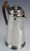 George VI hallmarked silver hot water jug, Sheffield 1934, maker Harrison Brothers & Howson,