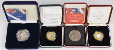 Royal Mint three silver proof coins comprising Entente Cordiale and two £2 coins, together with a CU
