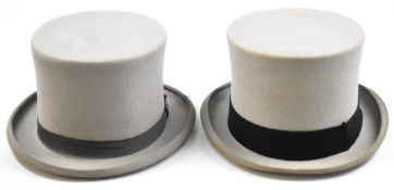 Two vintage top hats, sizes 7 1/8 and 7 3/8