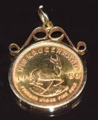 A 1980 1/10 Krugerrand, in 9ct gold pendant mount, 4.2g