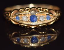 An 18ct gold ring set with sapphires and diamonds, Birmingham 1914, 2.9g, size Q