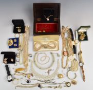 A collection of jewellery including silver brooch set with a cameo, two silver rings, yellow metal