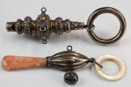 Two hallmarked silver baby's rattles, Birmingham 1884, maker Colen Hewer Cheshire, length 10cm,