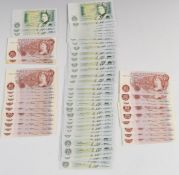 UK uncirculated and consecutive banknotes comprising thirty nine £1 notes, three £1 notes, two