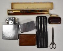 Novelty oversize Zippo style lighter, height 17cm, Colibri monopol table lighter, two leather