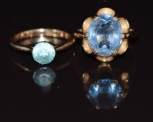 Two 9ct gold rings, one set with topaz and one zircon, 6.5g, size N & M