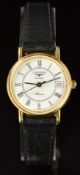 Longines Presence ladies wristwatch with date aperture, black hands and Roman numerals, white