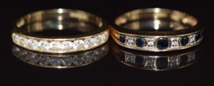 A 9ct gold ring set with sapphires and diamonds and a 9ct gold ring set with cubic zirconia, 4.1g,