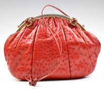 Judith Leiber red ostrich skin bag. Vendor advises her grandmother was very good friends with Judith