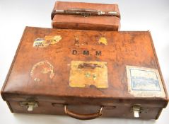 Harrods vintage leather suitcase with Lily Brook Hotel, Cheltenham, and Nice 1937 labels, 66 x 40