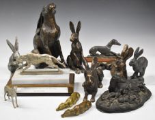 Collection of hare and greyhound / lurcher dog figures, tallest 28cm