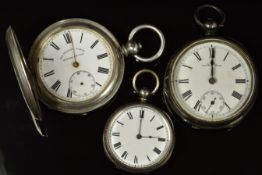 Three silver pocket watches including hallmarked full hunter 'The Veracity Watch' by Masters Ltd