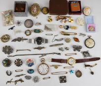 A collection of jewellery, brooches including silver 1821 crown, Victorian silver, silver set with