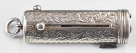 Silver multi tool or etui with engraved decoration, fitted with four retractable tools, length