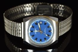 Sorna gentleman's wristwatch with date aperture, blue dial, luminous hands and hour markers,