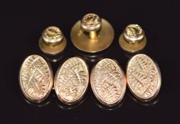 A pair of 9ct gold cufflinks with foliate decoration, Chester 1895, and three 9ct gold studs, 5.7g
