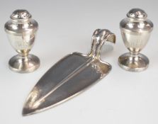 Pair of Victorian hallmarked silver peppers, Sheffield 1888, maker Martin, Hall & Co, height 6.