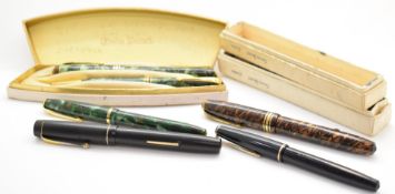 Five fountain pens comprising Savoy with 14ct gold nib, Parker 17 Lady, Conway Stewart 12, 58 and
