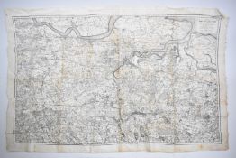 19th / 20thC Ordnance Map of Chatham and Surrounding Country by Woolley and Co, printed on linen, 56