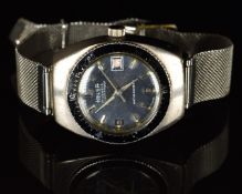 Helsa skin diver wristwatch with date aperture, luminous hands and hour markers, blue dial, rotating