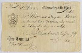 Gloucester Old Bank 1814 provincial Georgian one guinea banknote, serial number 242, for Charles