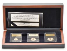The London Mint Office 2022 three coin proof gold sovereign set commemorating the death of Queen