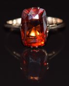 A 9ct gold ring set with a cushion cut citrine, 2.8g, size N