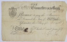 Gloucester Old Bank 1813 provincial Georgian one pound banknote, serial number 3328, for Charles