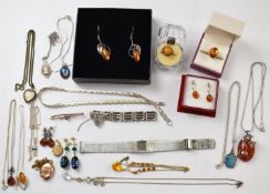 A 9ct gold locket, 9ct gold brooch, silver earrings, bracelets, necklaces, and rings