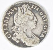 1697 William III sixpence, plain angles reverse, NVF