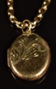 A 9ct gold c1900 belcher chain/necklace with 9ct gold locket, 14.8g, 61cm