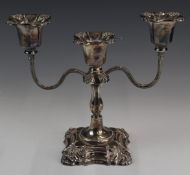 Elizabeth II hallmarked silver three branch candelabra, Birmingham 1966, maker Hampton Utilities,