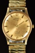 Rotary 9ct gold gentleman's wristwatch with gold hands and hour markers, champagne dial and 17 jewel