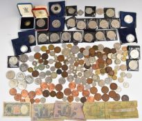 A quantity of modern crowns, sundry UK and overseas coinage, includes French emergency coinage and