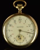 Zenith for R B Maybee gold plated keyless winding open faced pocket watch with inset subsidiary