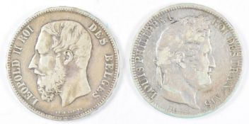 1831 France Louis Philippe I, 5 Francs together with 1872 Belgium Leopold II example, both VF+