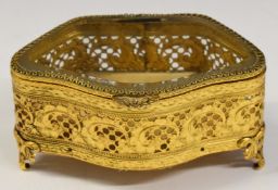 Gilt metal and bevelled glass jewellery or dressing table casket, width 16cm