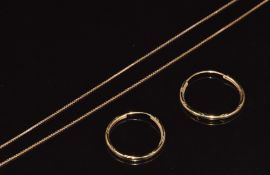 A pair of 9ct gold earrings and 9ct gold chain, 1.8g