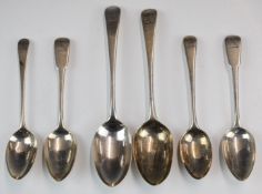 Six Georgian hallmarked silver spoons including bottom marked table spoon and a pair of fiddle