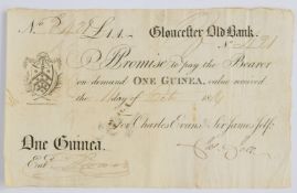 Gloucester Old Bank 1814 provincial Georgian one guinea banknote, serial number 421, for Charles