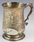 Georgian provincial hallmarked silver pint tankard of plain baluster form, Newcastle 1757, maker