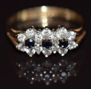 A 9ct gold ring set with sapphires and cubic zirconia, 1.5g, size J