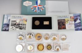 Twelve commemorative coins comprising mainly British Banknotes and European Currencies, as well