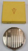 Art Deco hallmarked silver compact, London 1949, maker Kigu Ltd, diameter 7.5cm, weight 97g all