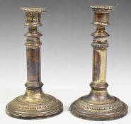 Pair of 19thC Mathew Boulton plated extendable candlesticks with corkscrew mechanism, height 22cm,