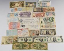 Banknotes including £5 signed Beale, foreign notes, Straits Settlements, Japanese etc