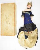 19thC porcelain Queen Victoria doll in original clothing including crown, probably Simon Halbig,