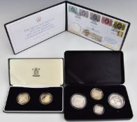 Seven Royal Mint silver proof coins comprising a set of four containing three 2008 piedforts and a