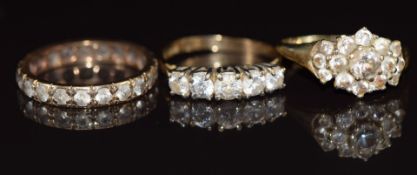 Three 9ct gold rings set with synthetic gemstones, 6.5g